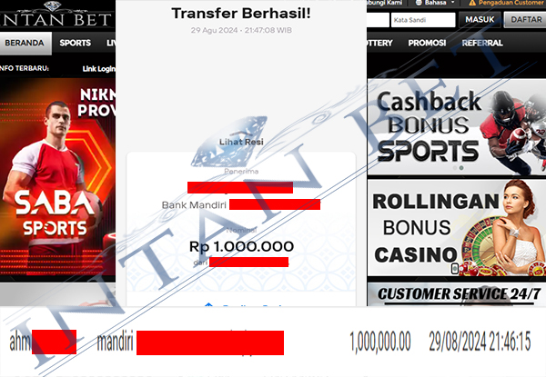 Bukti Kemenangan WD IDR 1.000.000| Intanbet