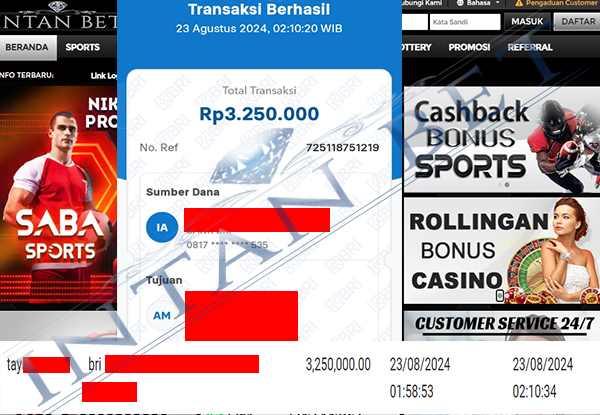 Bukti Kemenangan WD IDR 3.250.000| Intanbet