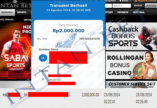 Bukti Kemenangan WD IDR 2.000.000| Intanbet