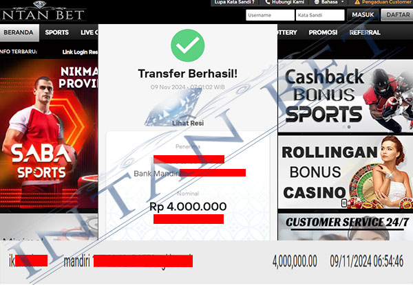 Bukti Kemenangan WD IDR 4.000.000 | Intanbet