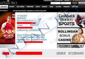 Bukti Kemenangan WD IDR 2.000.000 | Intanbet