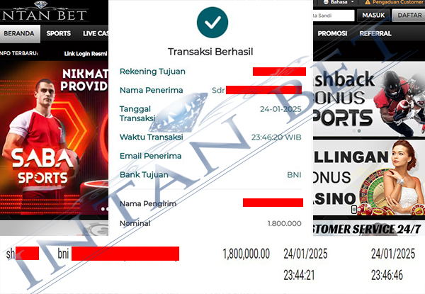 Bukti Kemenangan WD IDR 1.800.000 | Intanbet