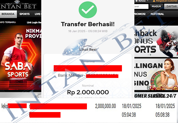 Bukti Kemenangan WD IDR 2.000.000 | Intanbet