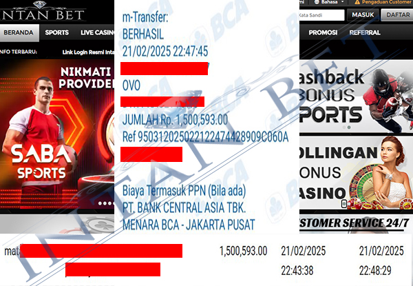 Bukti Kemenangan WD IDR 1.500.593 | Intanbet