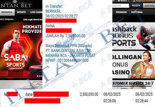 Bukti Kemenangan WD IDR 2.500.000 | Intanbet