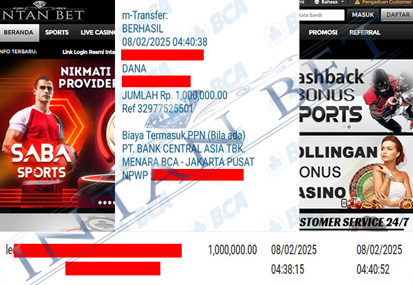 Bukti Kemenangan WD IDR 1.000.000 | Intanbet