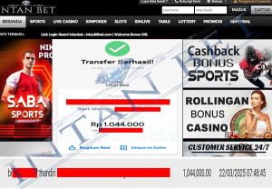 Bukti Kemenangan WD IDR 1.044.000 | Intanbet