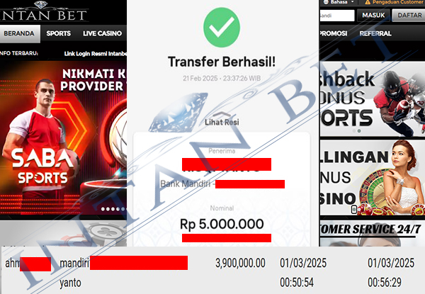 Bukti Kemenangan WD IDR 3.900.000 | Intanbet