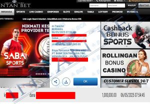 Bukti Kemenangan WD IDR 1.000.000 | Intanbet