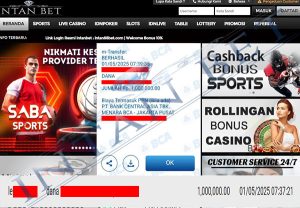 Bukti Kemenangan WD IDR 1.000.000 | Intanbet