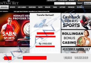 Bukti Kemenangan WD IDR 1.900.000 | Intanbet