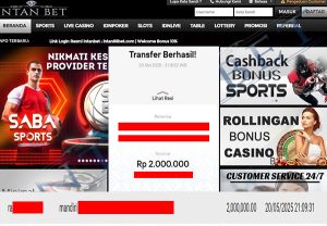 Bukti Kemenangan WD IDR 2.000.000 | Intanbet