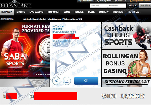 Bukti Kemenangan WD IDR 2,550,032.00 | Intanbet