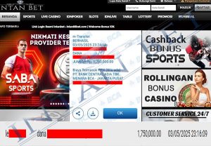 Bukti Kemenangan WD IDR 1.750.000 | Intanbet