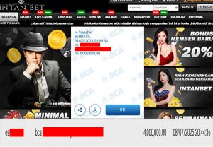 Bukti Kemenangan WD IDR 4.000.000 | Intanbet