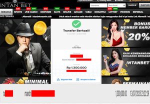Bukti Kemenangan WD IDR 1.300.000 | Intanbet