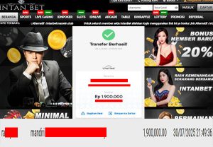 Bukti Kemenangan WD IDR 1.900.000 | Intanbet