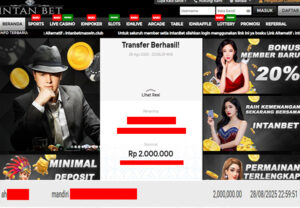 Bukti Kemenangan WD IDR 2.000.000 | Intanbet