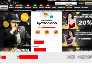 Bukti Kemenangan WD IDR 7.500.000 | Intanbet