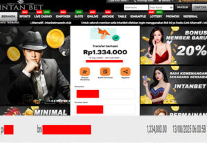 Bukti Kemenangan WD IDR 1.334.000 | Intanbet