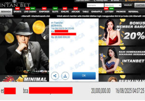 Bukti Kemenangan WD IDR 20.000.000 | Intanbet