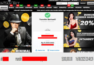 Bukti Kemenangan WD IDR 5.000.000 | Intanbet
