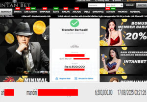 Bukti Kemenangan WD IDR 6.500.000 | Intanbet